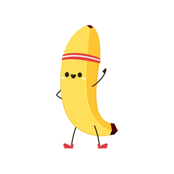 Κινούμενα Σχέδια Μπανάνα Χαριτωμένο Φρούτα Διάνυσμα Χαρακτήρα Που Απομονώνονται Λευκό — Διανυσματικό Αρχείο