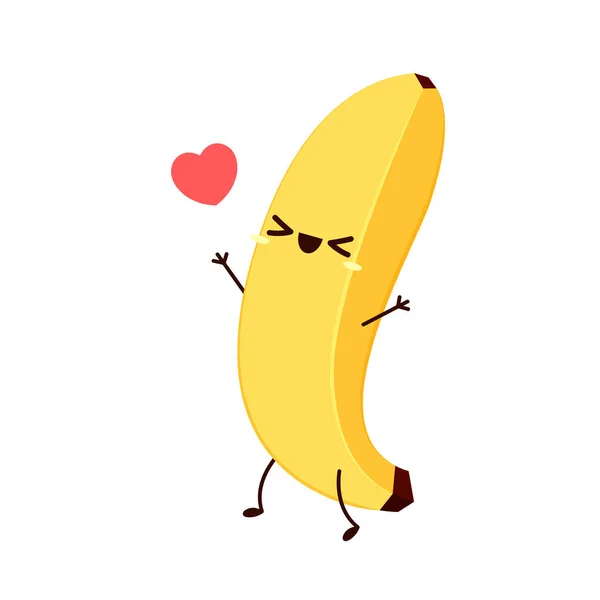 Bananowy Wektor Kreskówki Cute Owoców Wektor Znak Zestaw Izolowany Białym — Wektor stockowy