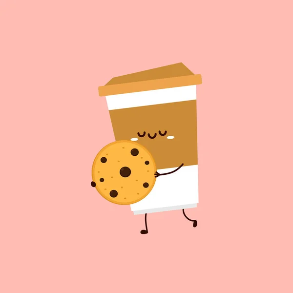 Kaffeetasse Und Cookie Charakter Design Karikaturenvektor — Stockvektor
