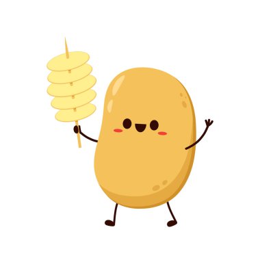 Patates maskotu. Bükülmüş spiral çipler. Kasırga patatesi. Çizimler fast food.