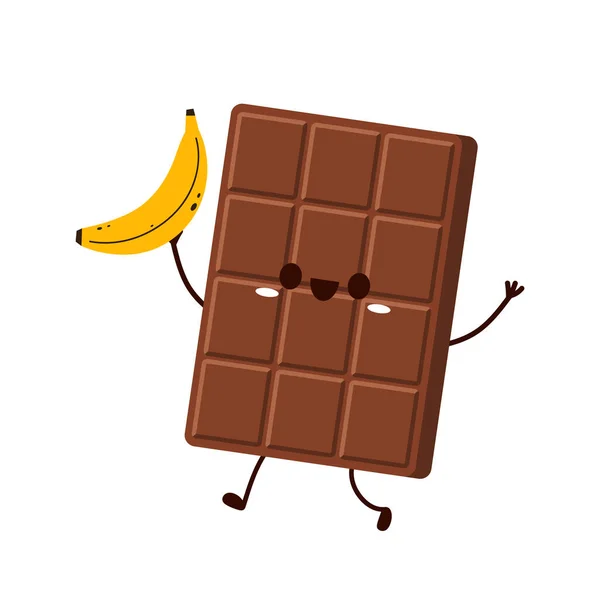 Cute Funny Chocolate Bar Character Chocolate Mascot Chocolate Banana Vector — Vector de stock