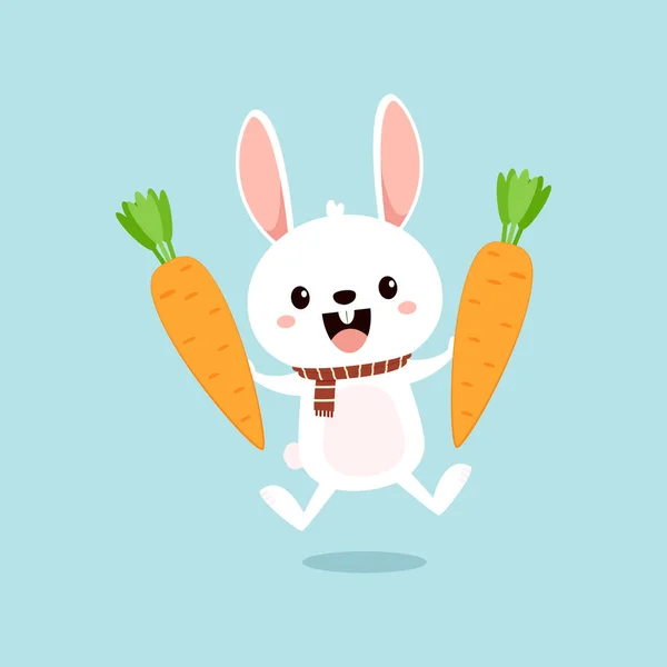 Rabbit Character Design Cute White Bunny Carrot Rabbit Cartoon Vector — Stock Vector