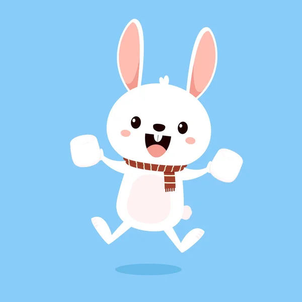 Kawaii Bunny Rabbit Cartoon Blue Background White Marshmallow Vector — Vector de stock