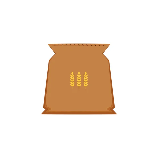 Flour Bag Full Bag Flour Wheat Ears Flat Vector Illustration — Vetor de Stock