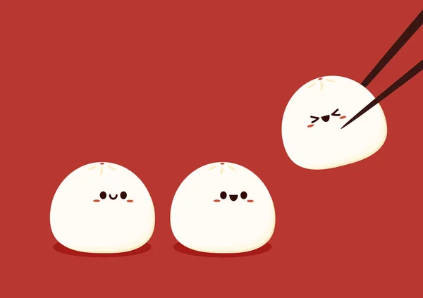 Steamed Cartoon Vector Cute Steamed Bun Chinese Steamed Bun Bao — 스톡 벡터