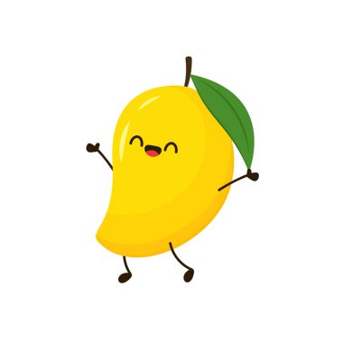 Mango karakter tasarımı. Beyaz arka planda mango vektörü. Tayland tatlısı..