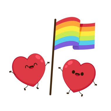 Kalp vektörü EPS10 'da gökkuşağı bayrağı LGBT sembolü. LGBT kalp karikatür vektörü.