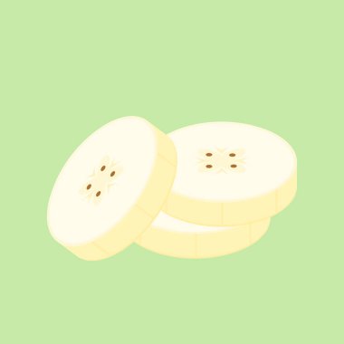 Yeşil arka planda izole edilmiş muz dilimleri. Muz vektörü.