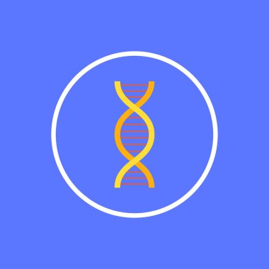 Mavi arkaplanda DNA ikonu vektörü. Moda düz dizaynında DNA simgesi.