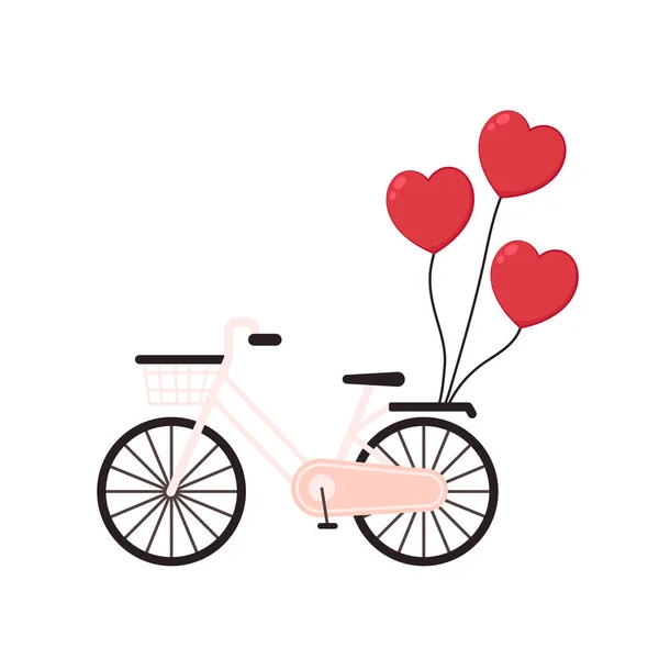 Pink Bicycle Bicycle Red Heart Shaped Balloon Line Icon Valentine — Stock vektor