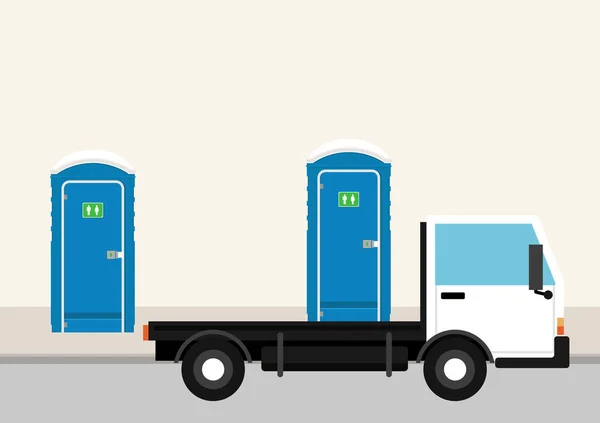 Public toilet. Truck transporting mobile or portable toilets. Public toilet on Truck vector.