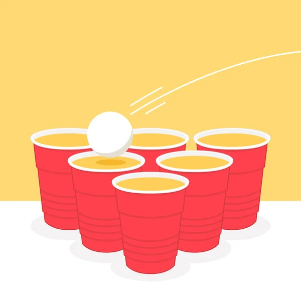 Plastic Cups Vector Red Beer Pong Plastic Cups Ball Traditional — Stock Vector