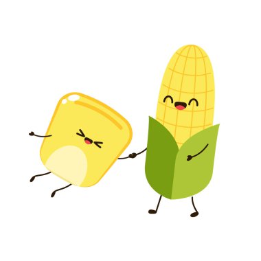 Mısır karikatürü vektörü. Sevimli sebze vektör karakteri beyaz üzerine izole edildi.