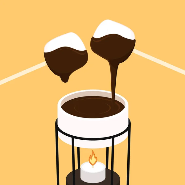 Illustration Von Schokoladenfondue Schokoladenfondue Und Marshmallows Vektor — Stockvektor