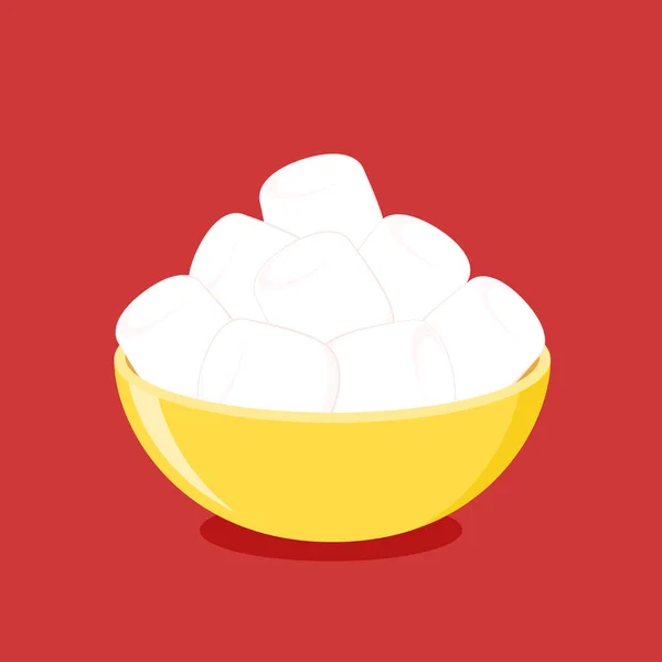 White Marshmallows Isolated Pink Background Pile Marshmallow Marshmallow Yellow Bowl — Stock vektor
