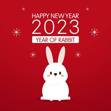 Mutlu Çin yeni yılı tebrik kartı 2023 şirin tavşan desenli. Hayvan bayramı çizgi film karakteri. Tavşan simgesi vektörü.