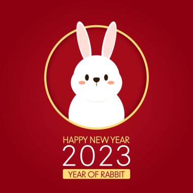 Mutlu Çin yeni yılı tebrik kartı 2023 şirin tavşan desenli. Hayvan bayramı çizgi film karakteri. Tavşan simgesi vektörü.