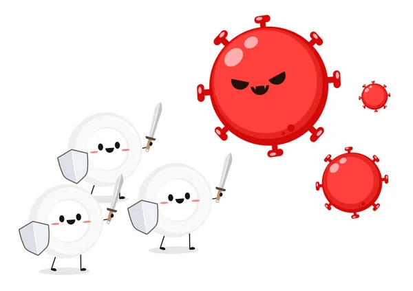 Design Charakteru Bílých Krvinek Bakterií Bílé Krvinky Bílém Pozadí Covid — Stockový vektor