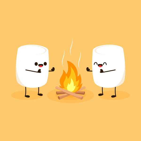 Marshmallow character. wallpaper. free space for text. logo design. bonfire vector.