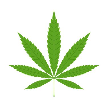 Kenevir yaprağı. Mariuhana yaprak sembolü, marihuana veya kenevir ikonu, kenevir tıbbi işareti, ot uyuşturucu illüstrasyonu.