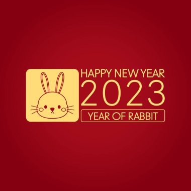 Mutlu Çin yeni yılı tebrik kartı 2023, şirin tavşanlı. Hayvan bayramı çizgi film karakteri. Tavşan simgesi vektörü.