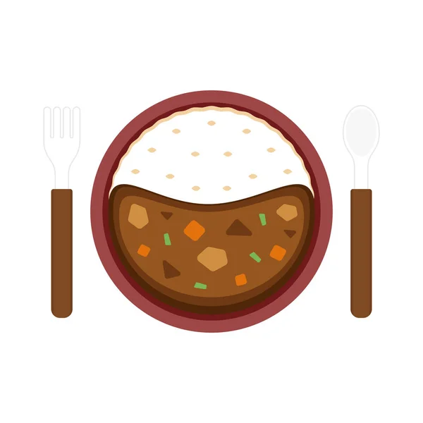 Japanese Curry Cartoon Vector Japanese Curry Top View White Background — Stockvektor