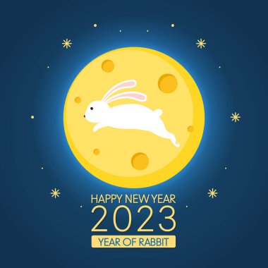 Mutlu Çin yeni yılı tebrik kartı 2023. Çin geleneksel zodyakları. Tavşan Yılı (Tercüme: Tavşan 'ın Uğurlu Yılı, iyi şans yılı)