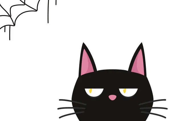 Black Cat Banner Black Kitten Face Head Funny Cute Kawaii — Stock Vector
