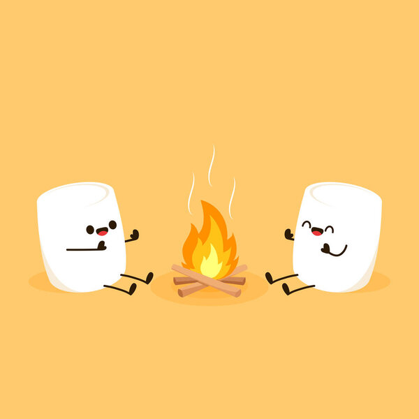 Marshmallow character. wallpaper. free space for text. logo design. bonfire vector.