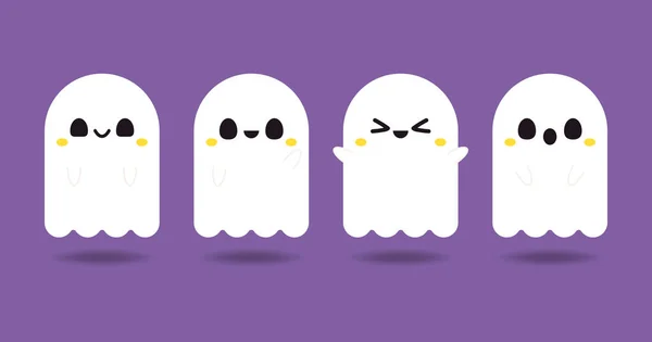 Happy Halloween Party Greeting Card Cute Ghost Holidays Cartoon Character — стоковый вектор