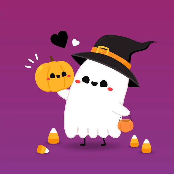 Happy Halloween Party Greeting Card Cute Ghost Holidays Cartoon Character — ストックベクタ