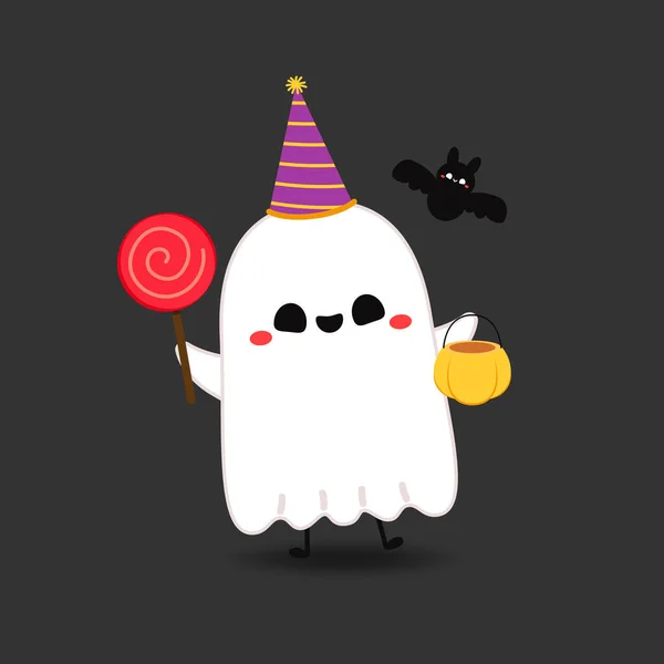 Happy Halloween Party Greeting Card Cute Ghost Holidays Cartoon Character — Stok Vektör
