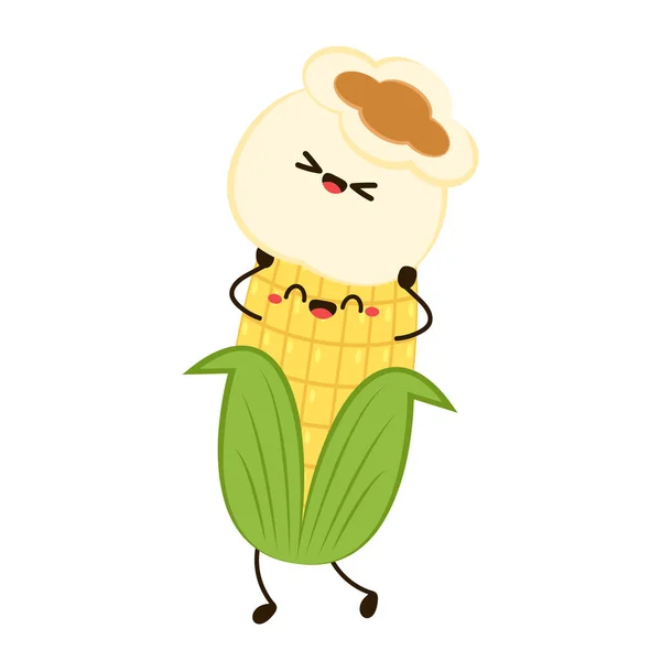 Corn Popcorn Cartoon Vector Mascot Cartoon Illustration Corn Holding Popcorn — ストックベクタ