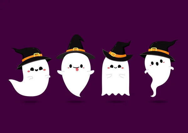 Happy Halloween Party Greeting Card Cute Ghost Holidays Cartoon Character — Image vectorielle