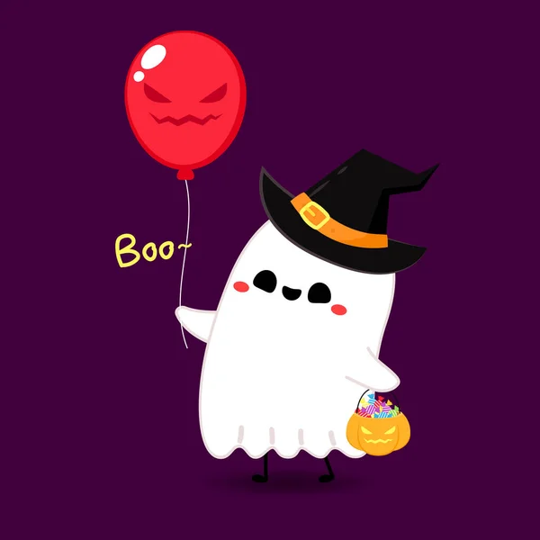 Cute Ghost Cartoon Vector Halloween Party Cute Ghost Fancy Balloons — стоковый вектор