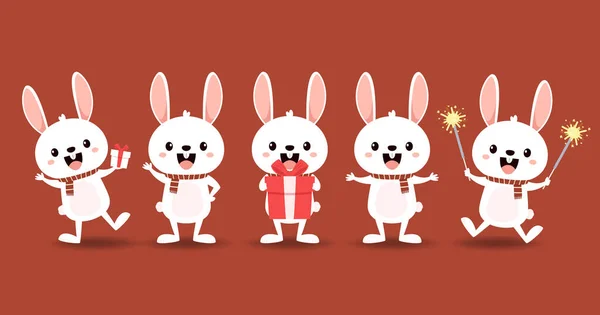 Happy Chinese New Year Greeting Card 2023 Cute Rabbit Animal — Vettoriale Stock