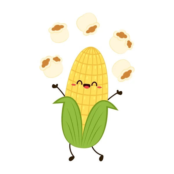 Maïs Pop Corn Mascotte Vectorielle Dessin Animé Illustration Maïs Contenant — Image vectorielle