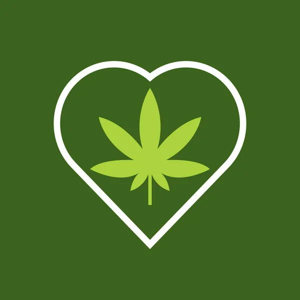 Marijuana Heart Vector Green Background Marijuana Medical — Stockvektor