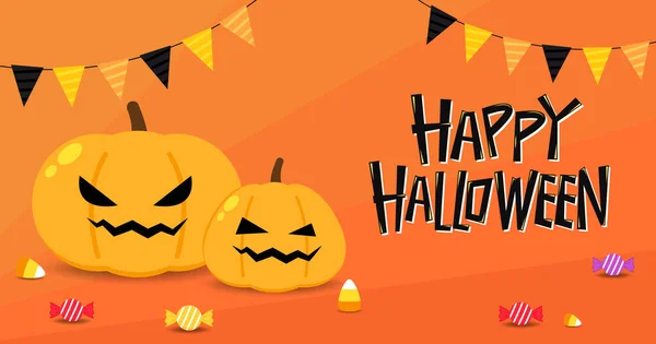 Happy Halloween Greeting Card Cute Pumpkin Holidays Cartoon Character Cartoon — Vector de stock