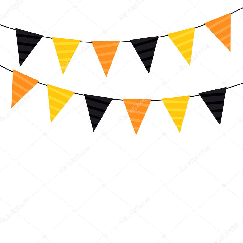 Halloween party flags with party confetti. Halloween frame.