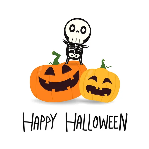 Cute Skeleton Pumpkin Head Halloween Day Skeleton Halloween Day — Vetor de Stock