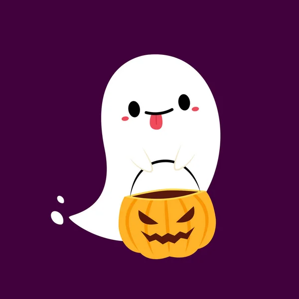 Happy Halloween Party Greeting Card Cute Ghost Holidays Cartoon Character — Stock vektor