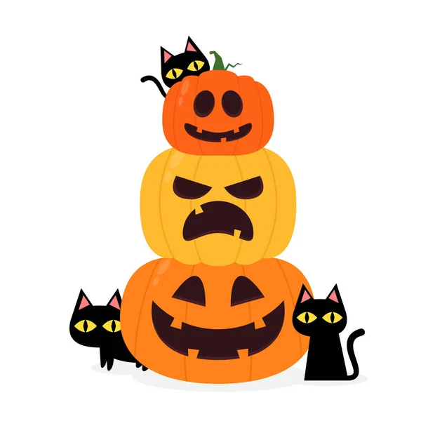 Cute Black Cat Pumpkin Head Halloween Day Happy Halloween Greeting — Stock vektor