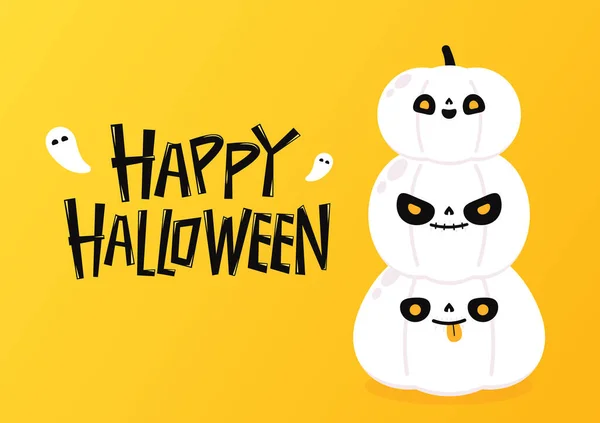 Happy Halloween Greeting Card Cute Skeleton Face Paint Pumpkin Holidays — Vector de stock