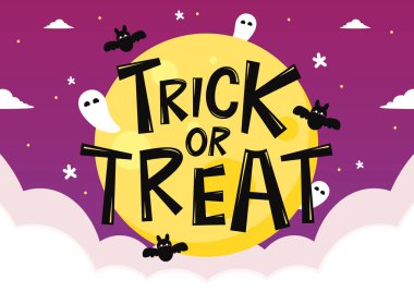 Şeker mi şaka mı tasarımı mı? Tatlı balkabağıyla. Cadılar Bayramı geçmişi. Fenerli Jack Bowl. Düz biçim vektör illüstrasyonu.