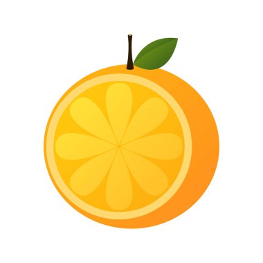 Turuncu slie vektörü. Renkli dilimlerden oluşan parlak vektör kümesi ve sulu portakal. Beyaz arkaplanda taze karikatür portakalları.