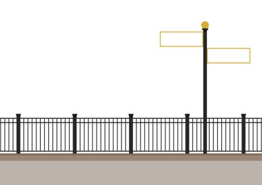 Tırabzan vektörü. Beyaz arka planda tırabzan var. Duvar kağıdı. Metin için boş alan. kopyalama alanı. yol işaretleri.