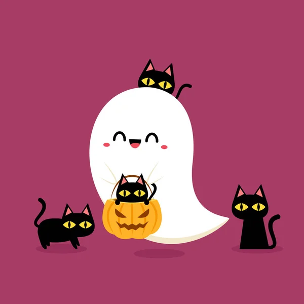 Happy Halloween Party Greeting Card Cute Ghost Holidays Cartoon Character — Archivo Imágenes Vectoriales