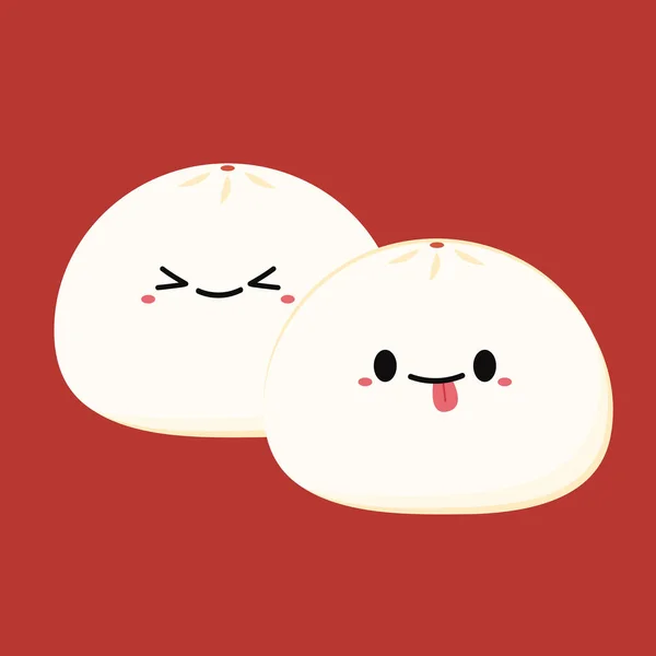 Steamed Cartoon Vector Cute Steamed Bun Chinese Steamed Bun Bao — ストックベクタ