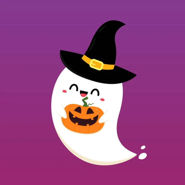 Happy Halloween Party Greeting Card Cute Ghost Holidays Cartoon Character — Image vectorielle